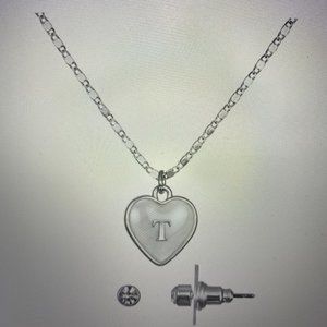 LC Lauren Conrad  silver tone T initial heart charm necklace & earrings